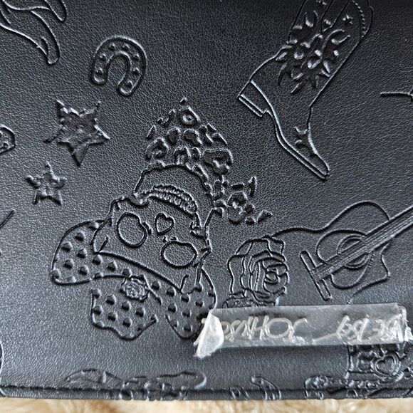 BETSEY JOHNSON Large Wallet Wristlet Black Leather Skull, boot, horseshoe design - Picture 4 of 4